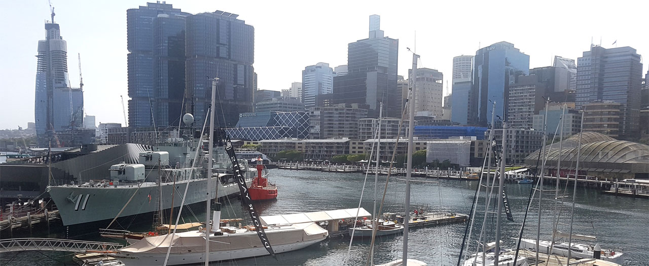 View from ICC Sydney Defence Force Expo across Darling Harbour View from ICC Sydney Defence Force Expo across Darling Harbour