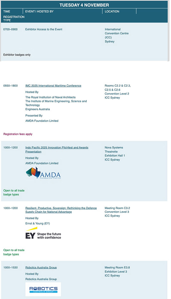 Land Forces 2024 Event Program extract Indo Pacific 2025 Event Program - Defence and Industry Conference